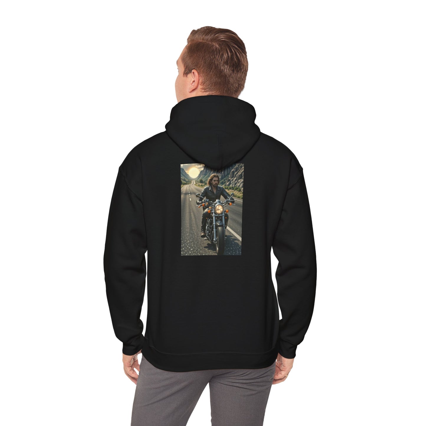 Sun Glow, Motorcycle, Unisex Heavy Blend™ Hooded Sweatshirt, AI Assisted Design