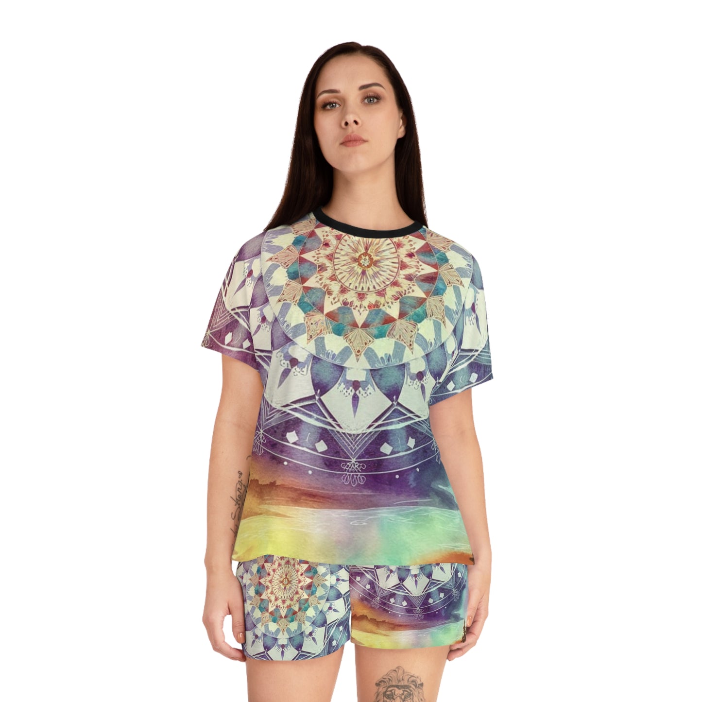 Geometric Pastel Rainbow, Women's Short Pajama Set (AOP)