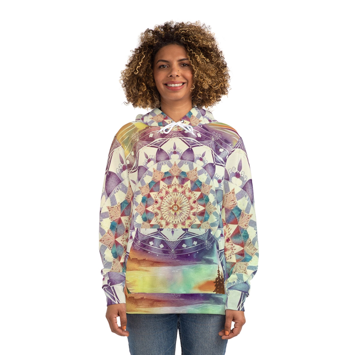 Geometric Pastel Rainbow, Unisex Fashion Hoodie (AOP)