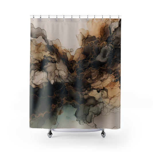 Abstract Earth Tone Watercolor, Shower Curtain — Ink Marble Bathroom Decor