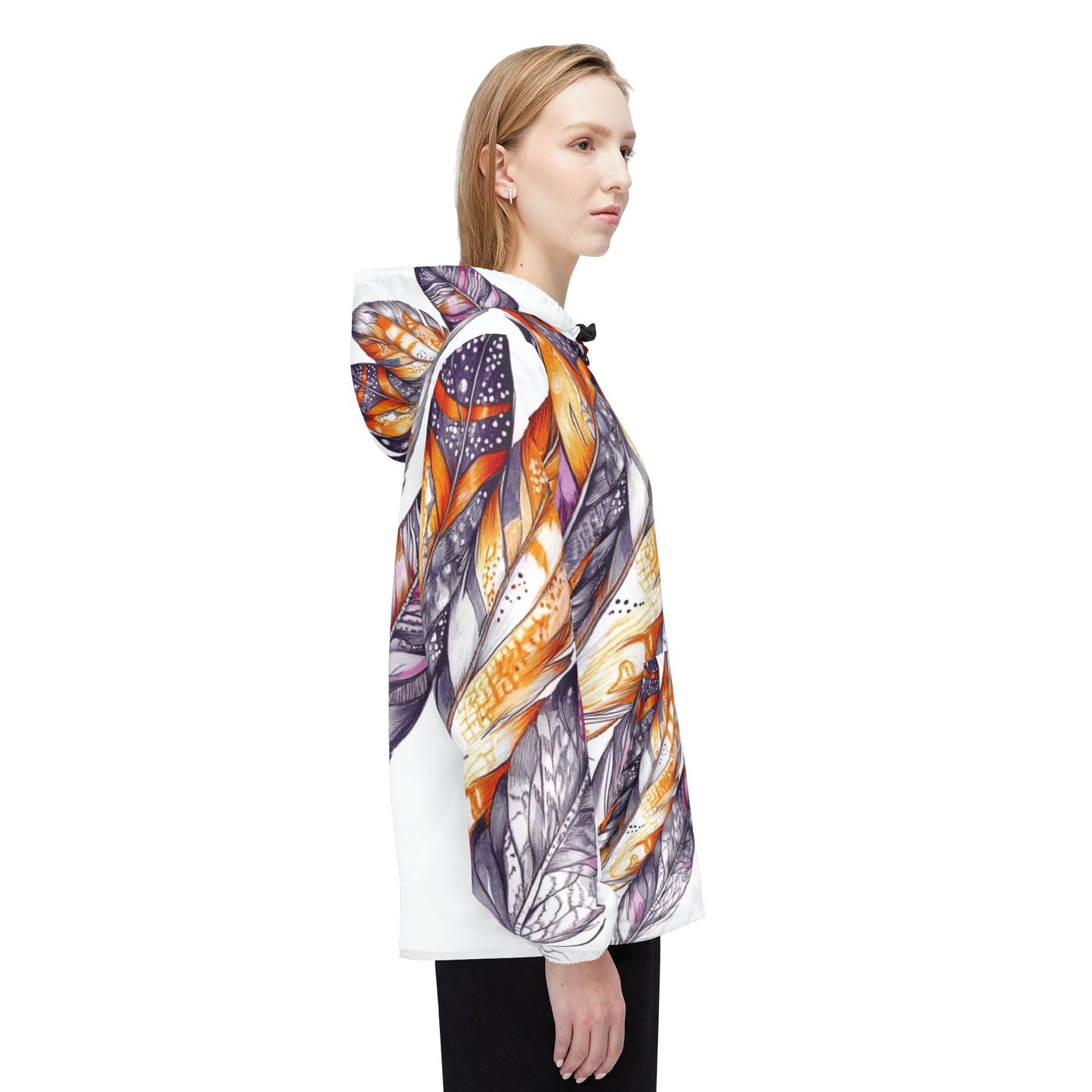 White Feathers, Unisex Windbreaker Jacket (AOP)