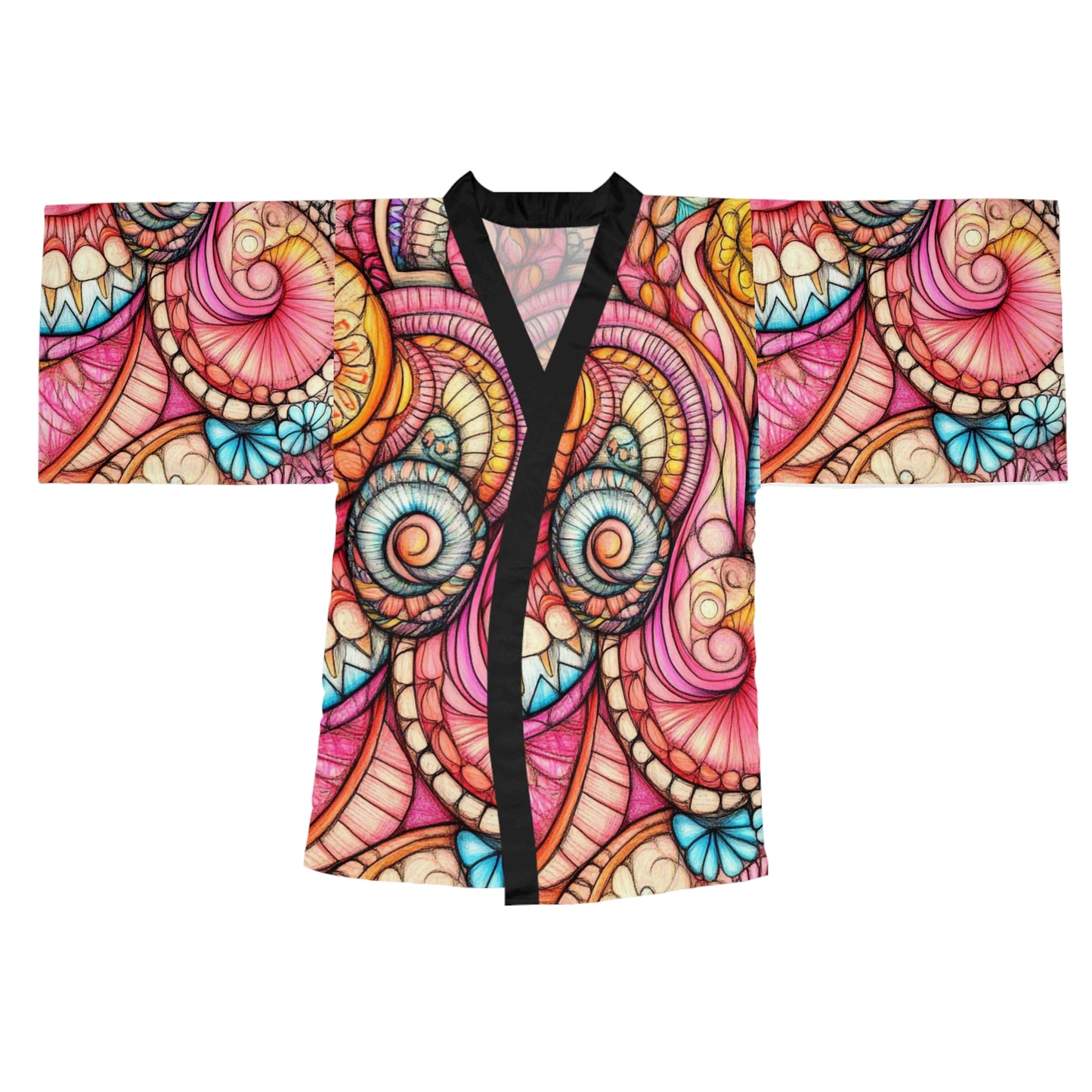 Abstract Seashell, Long Sleeve Kimono Robe (AOP)