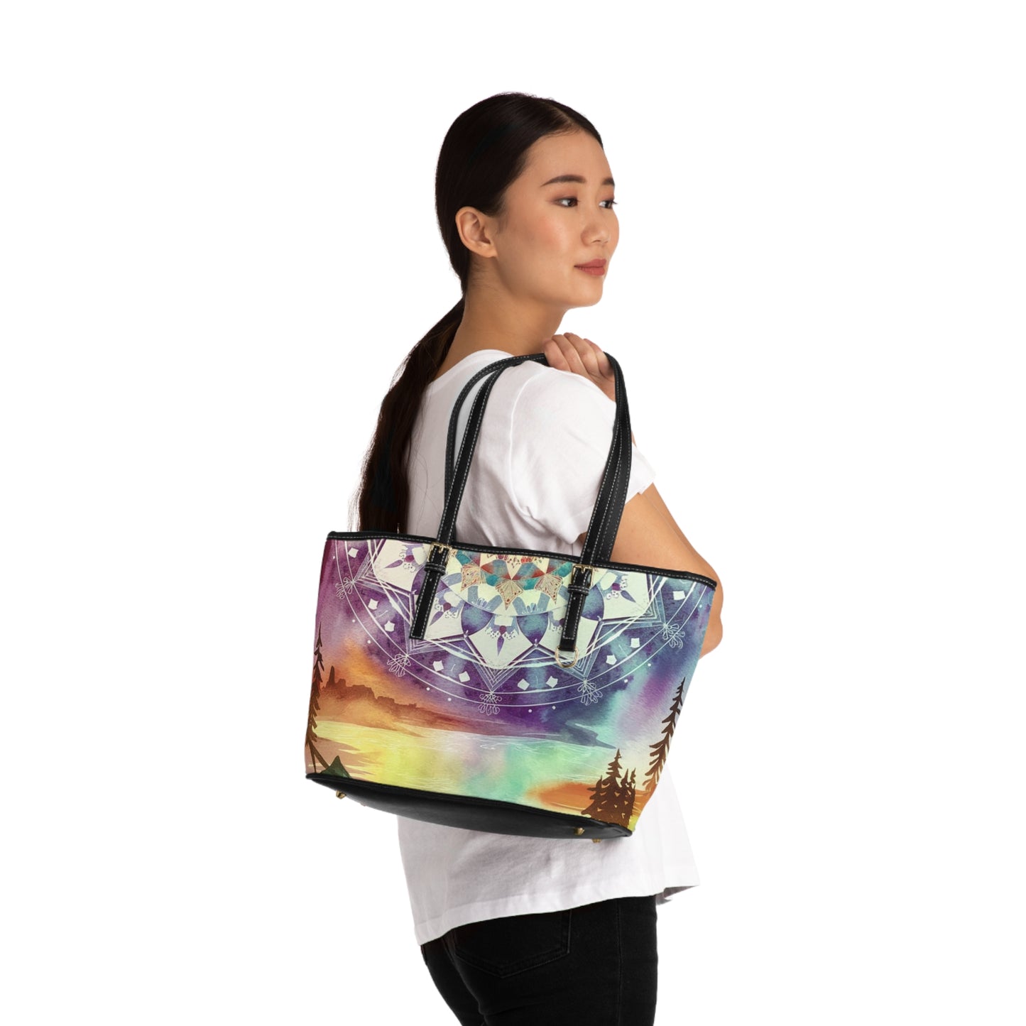 Geometric Pastel Rainbow, PU Leather Shoulder Bag