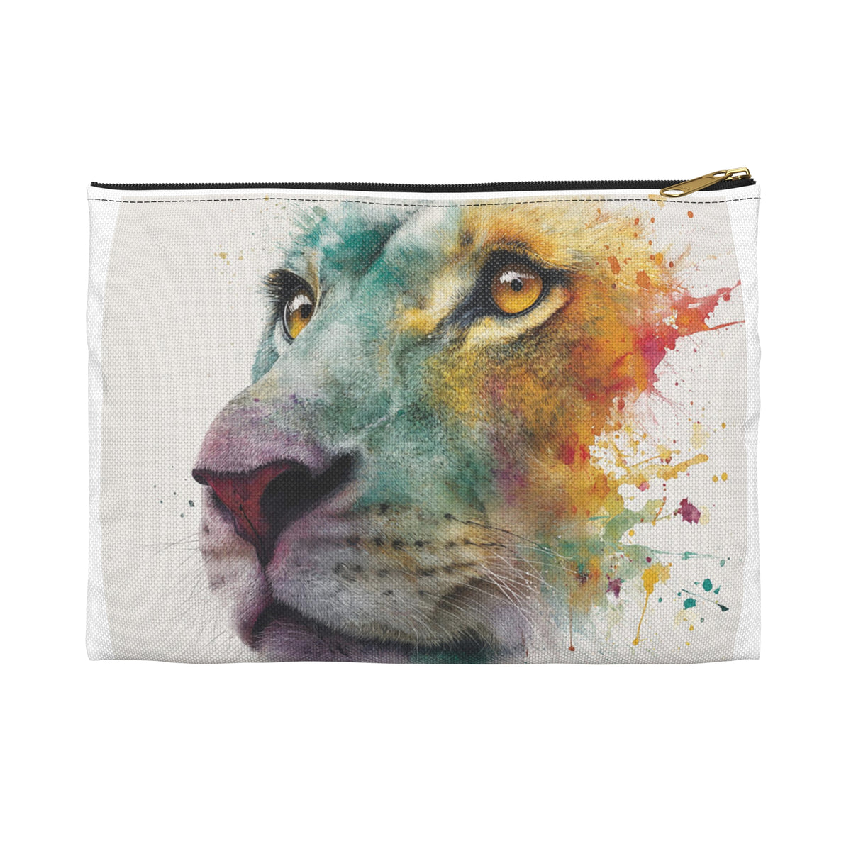 Soul of a Lion, Lion Watercolor Accessory Pouch – Colorful Splash Makeup & Travel Organizer