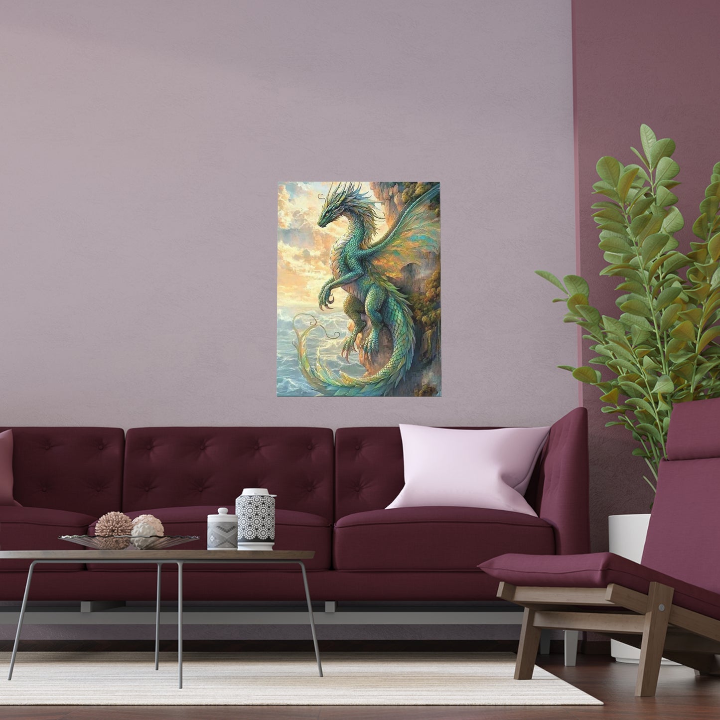 Sunset Watcher, Silk Poster | Fantasy Decor, Wall Art, Home Decor, Dragon Lover Gift, Boho Wall Hanging