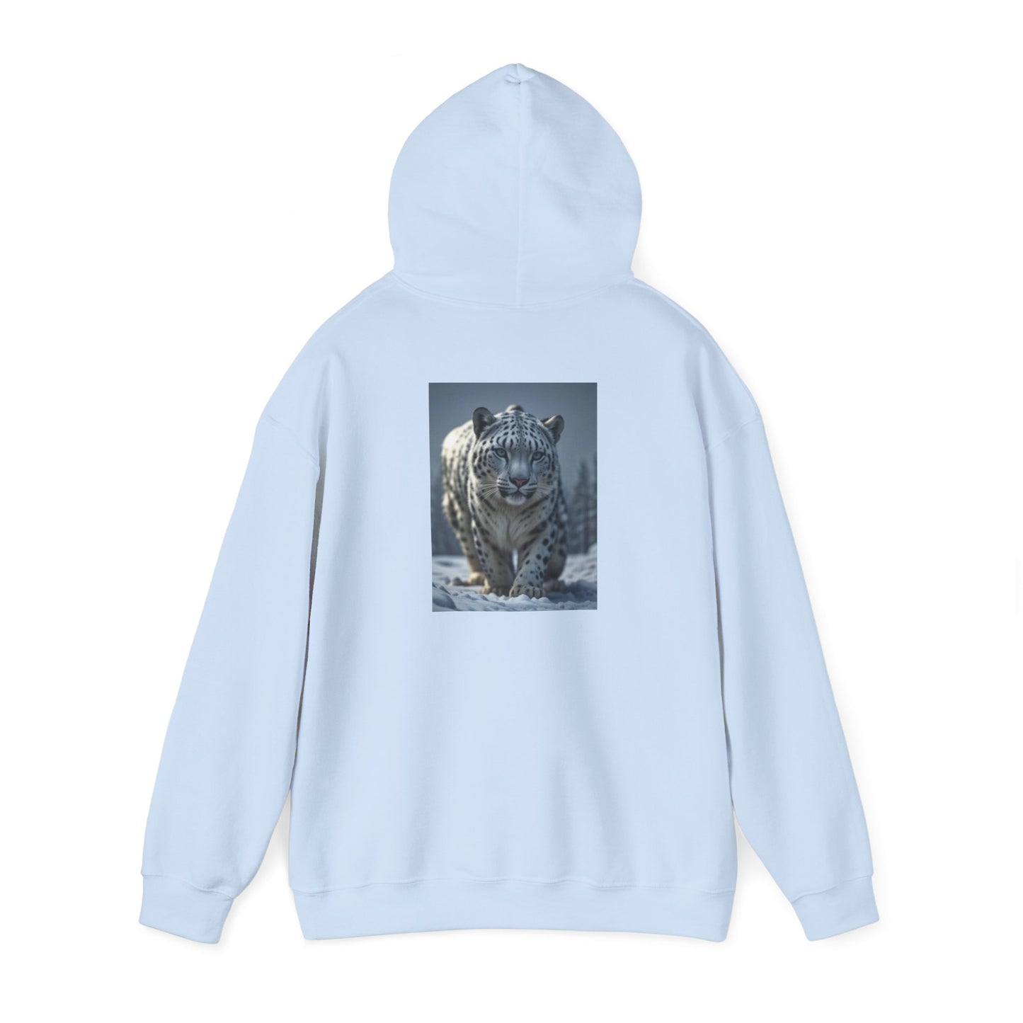 Snow Leopard Prowl, Unisex Heavy Blend™ Hooded Sweatshirt, AI Assisted Design