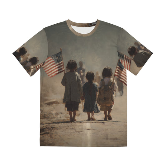 The Silent Vigil, American Kids Parade T‑Shirt — Vintage Patriotic Flag Design