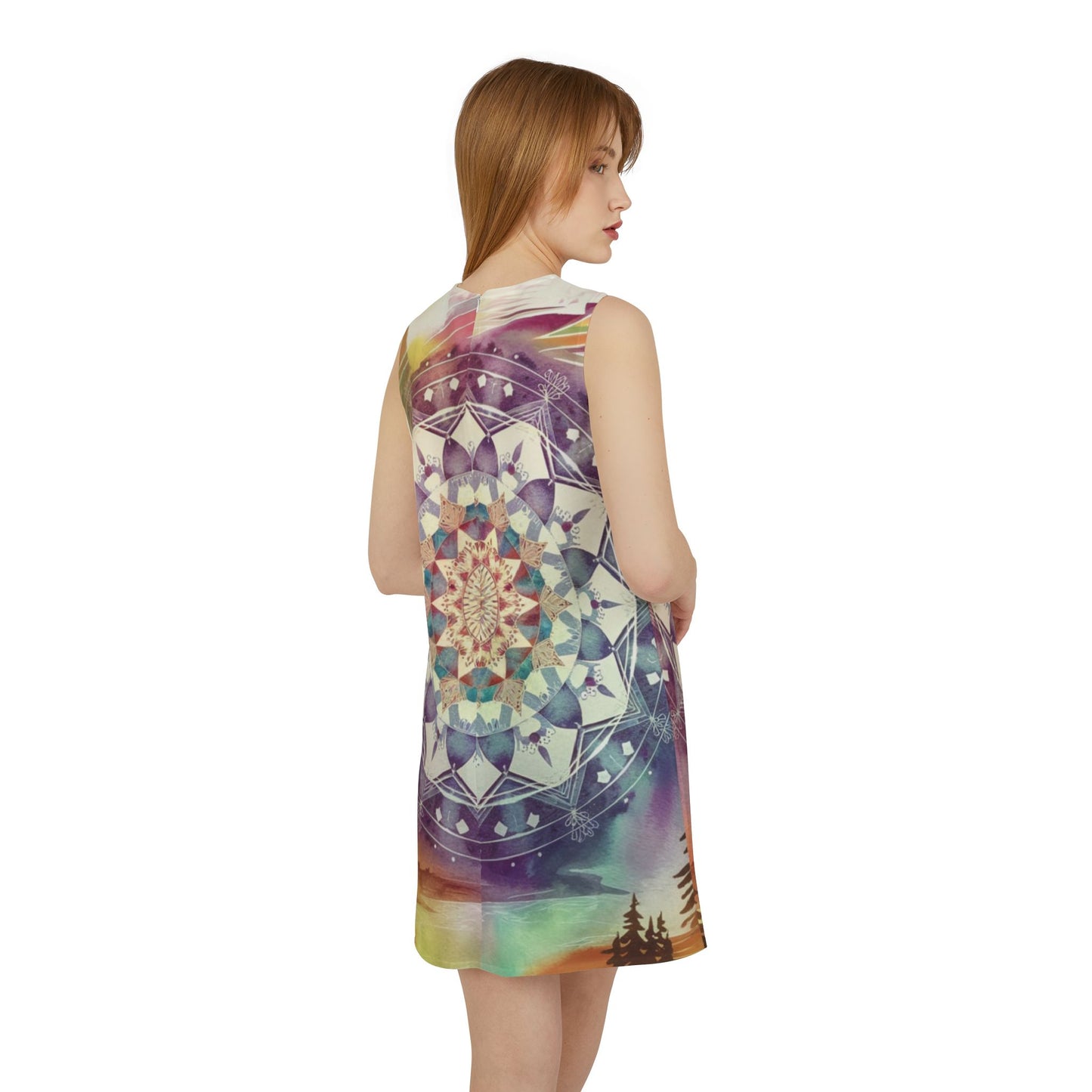 Geometric Pastel Rainbow, A-line Sleeveless Dress (AOP)