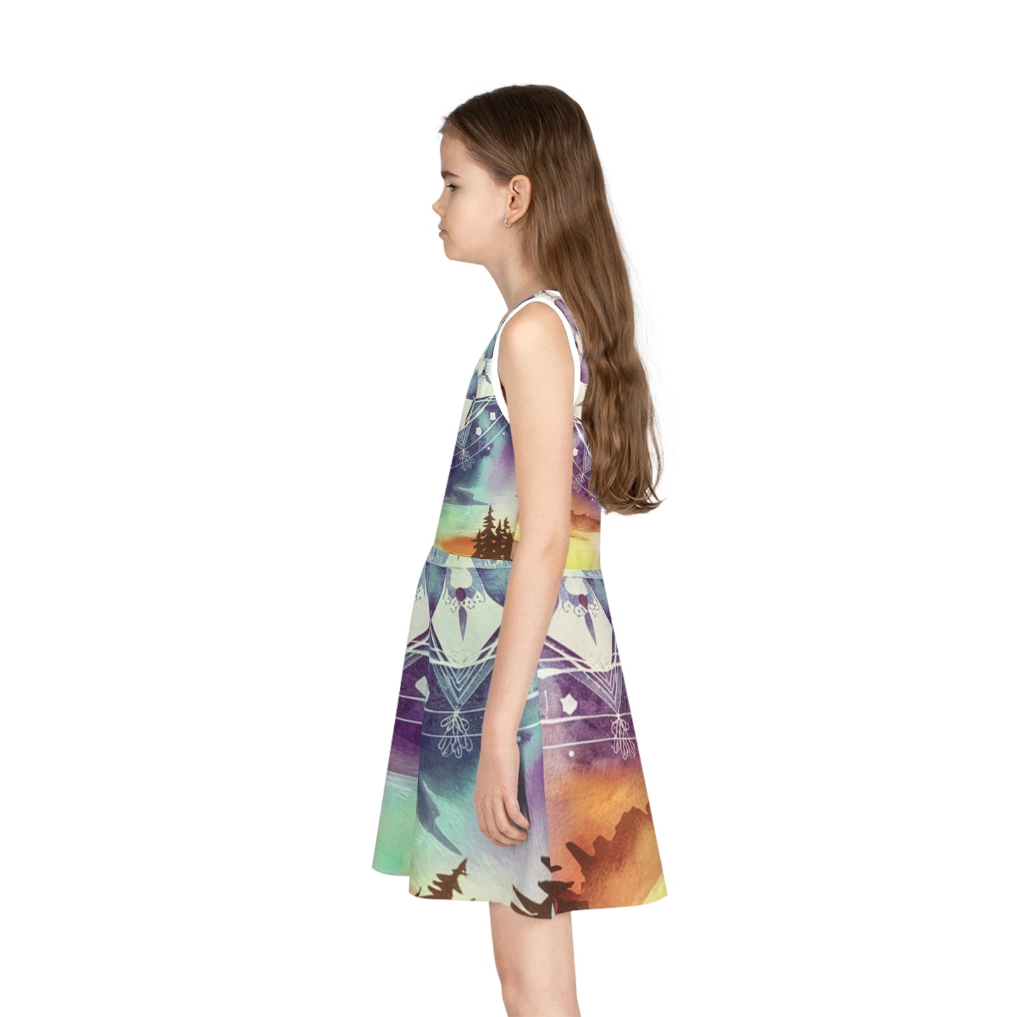 Geometric Pastel Rainbow, Girls' Sleeveless Sundress (AOP)