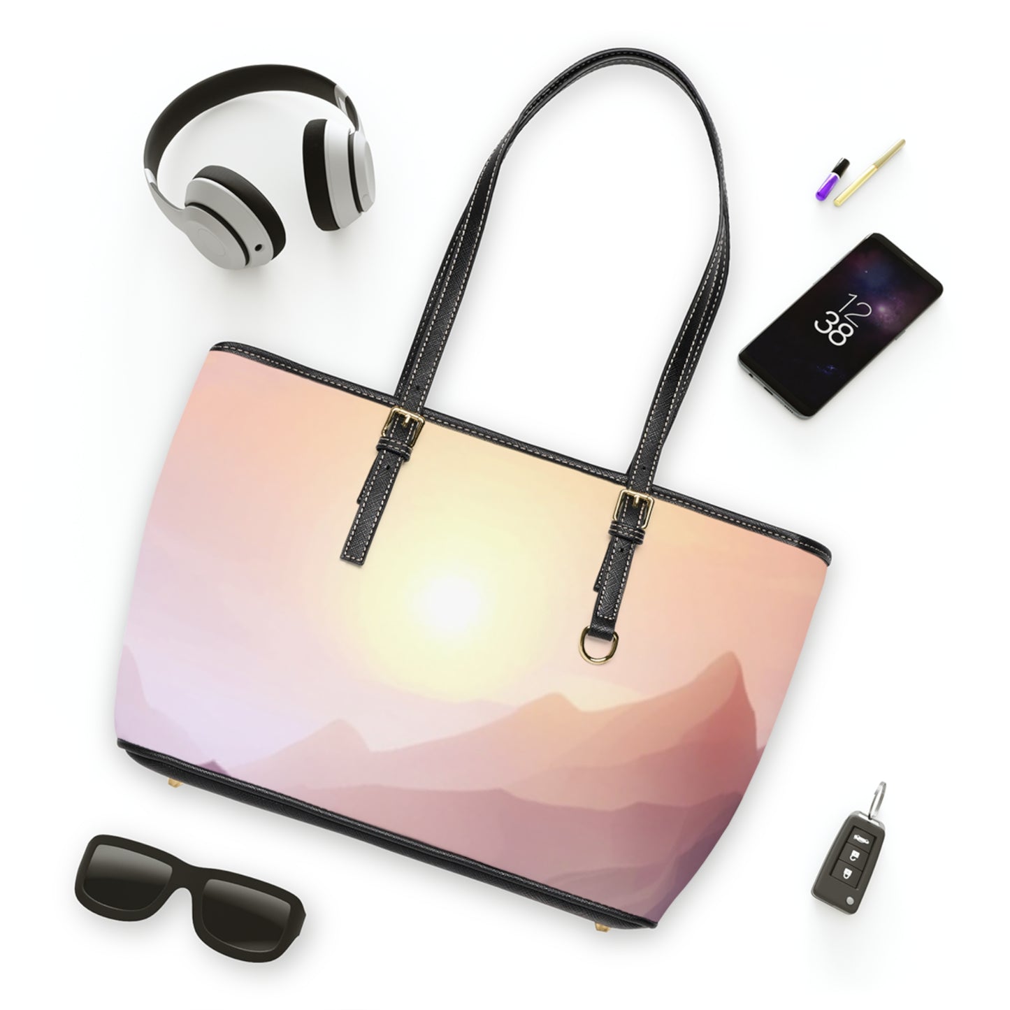 Purple Mountains Sun, PU Leather Shoulder Bag