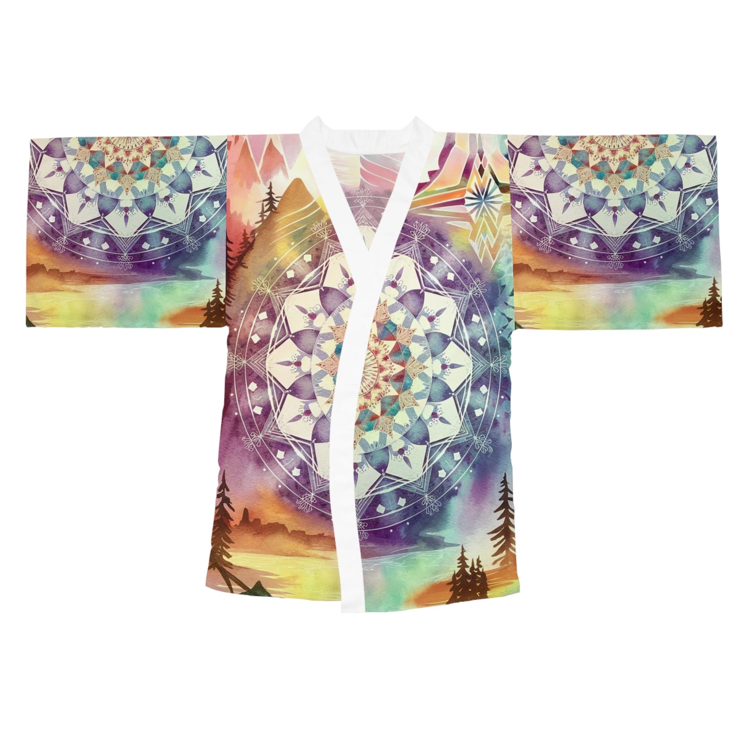 Geometric Pastel Rainbow, Long Sleeve Kimono Robe (AOP)