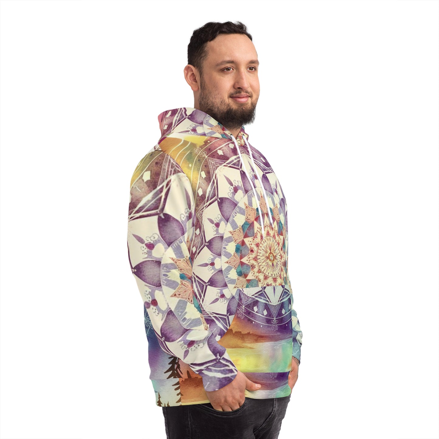 Geometric Pastel Rainbow, Unisex Fashion Hoodie (AOP)