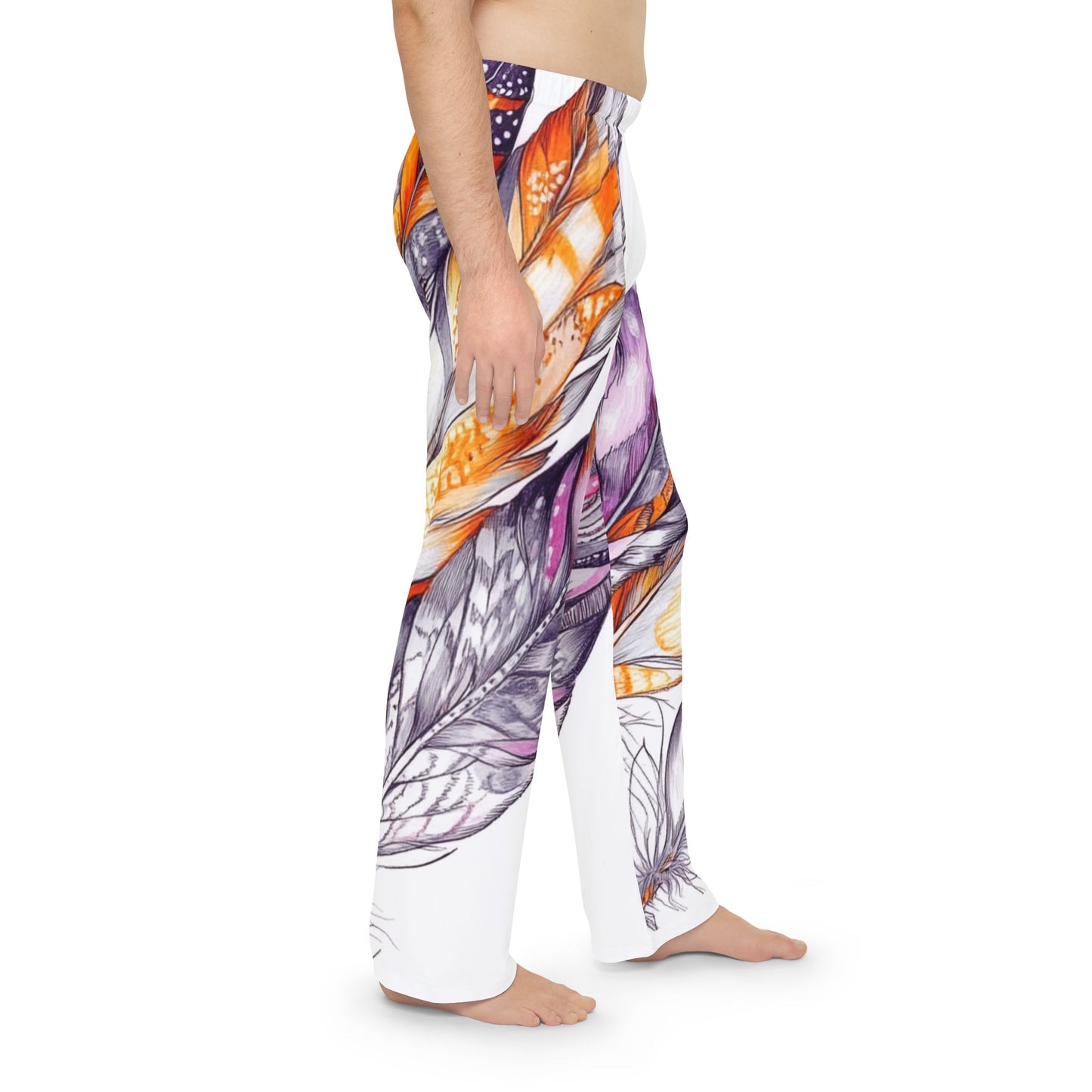 White Feathers, Men's Pajama Pants (AOP)