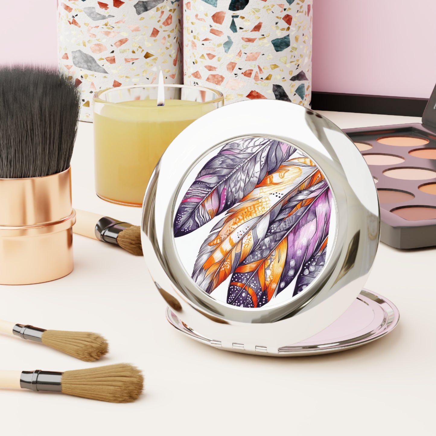 White Feathers, Compact Travel Mirror