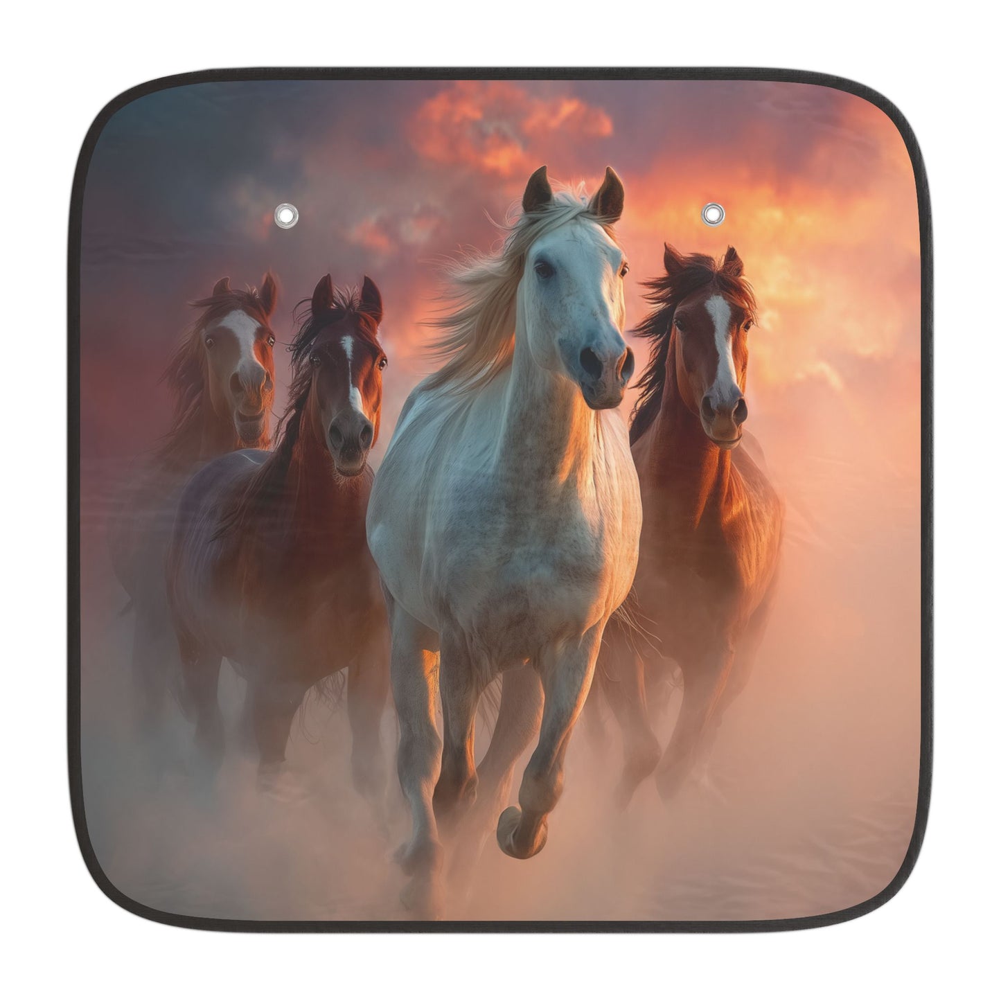 Running on Sunlight, Horse Run Car Sun Shade — Scenic Sunset Stallions Front Windshield Cover