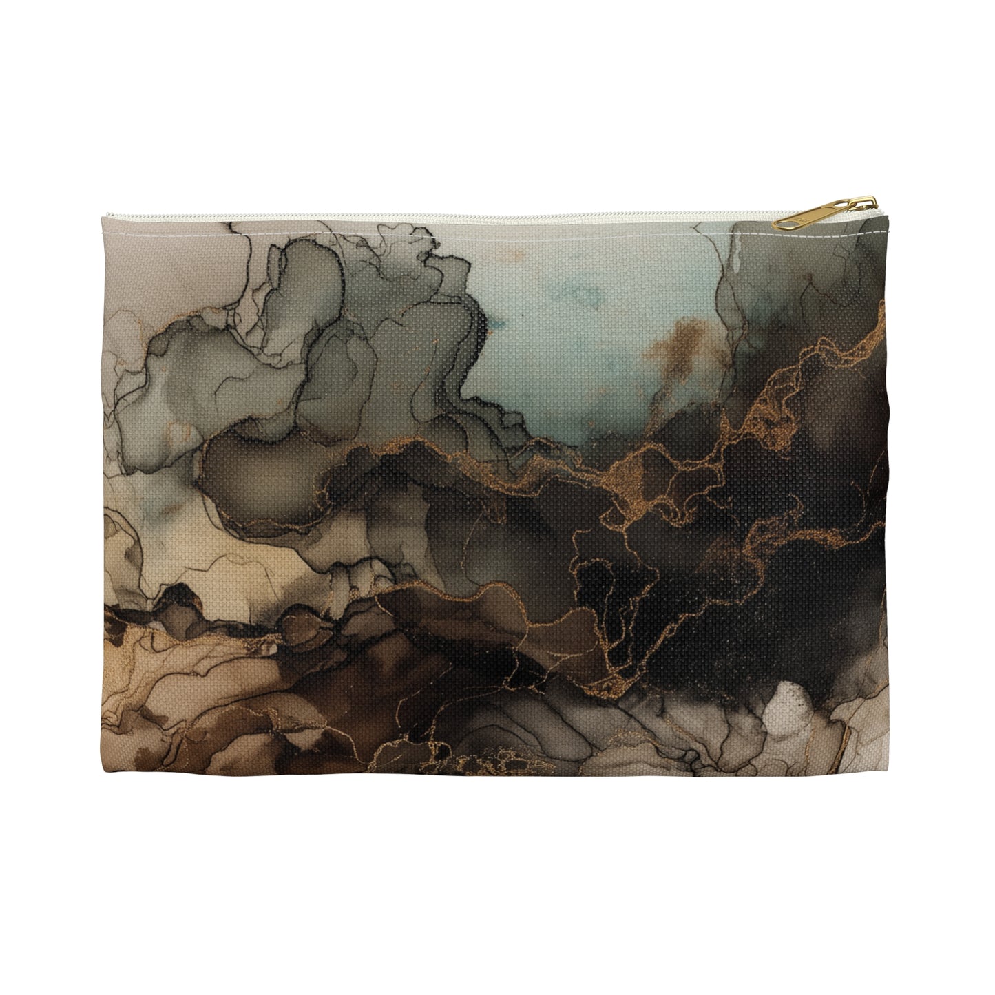 Earth Toned Watercolor, Smoky Marble Accessory Pouch — Abstract Brown & Black Ink Cloud Makeup Bag