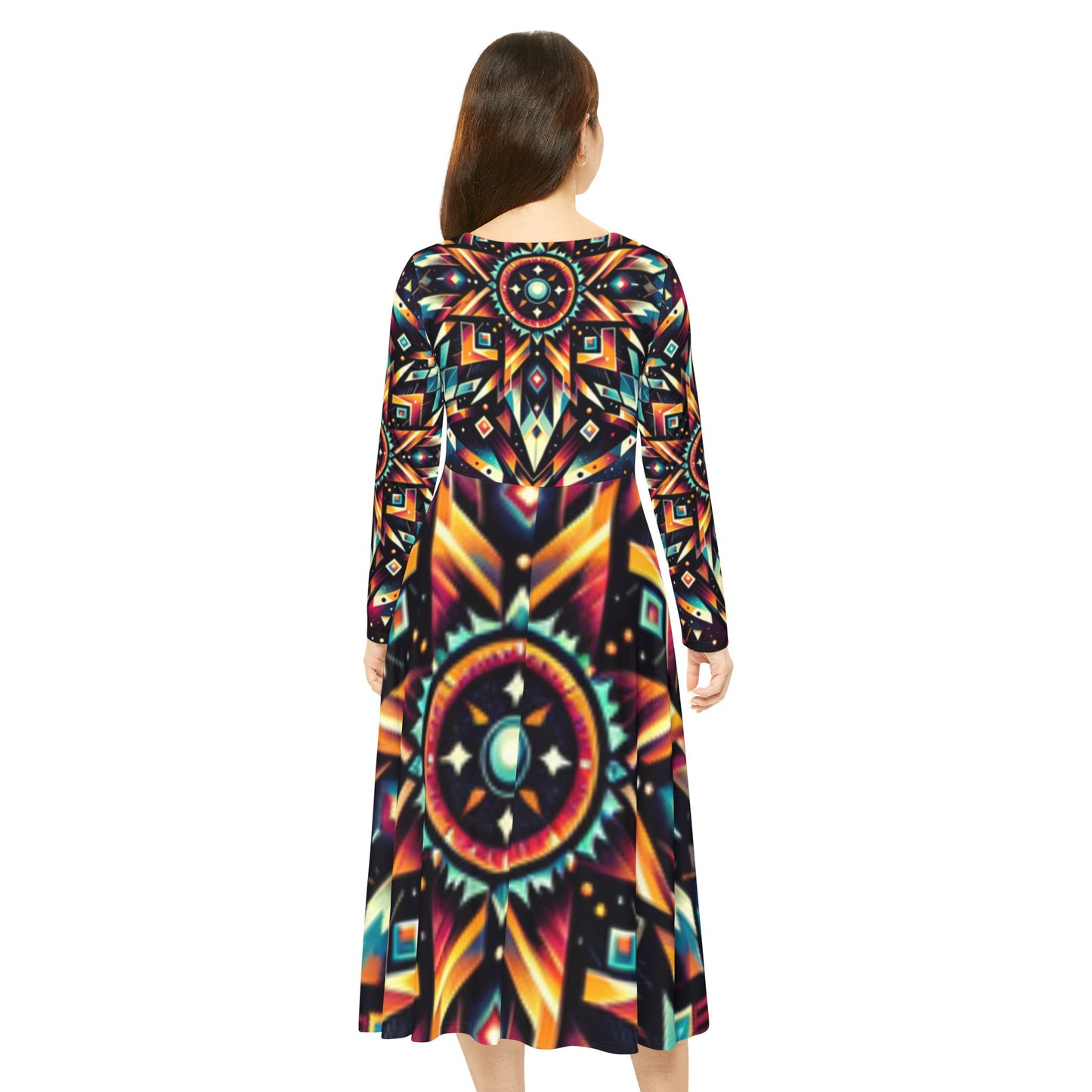 Geometric Tribal, Women's Long Sleeve Dance Dress (AOP)