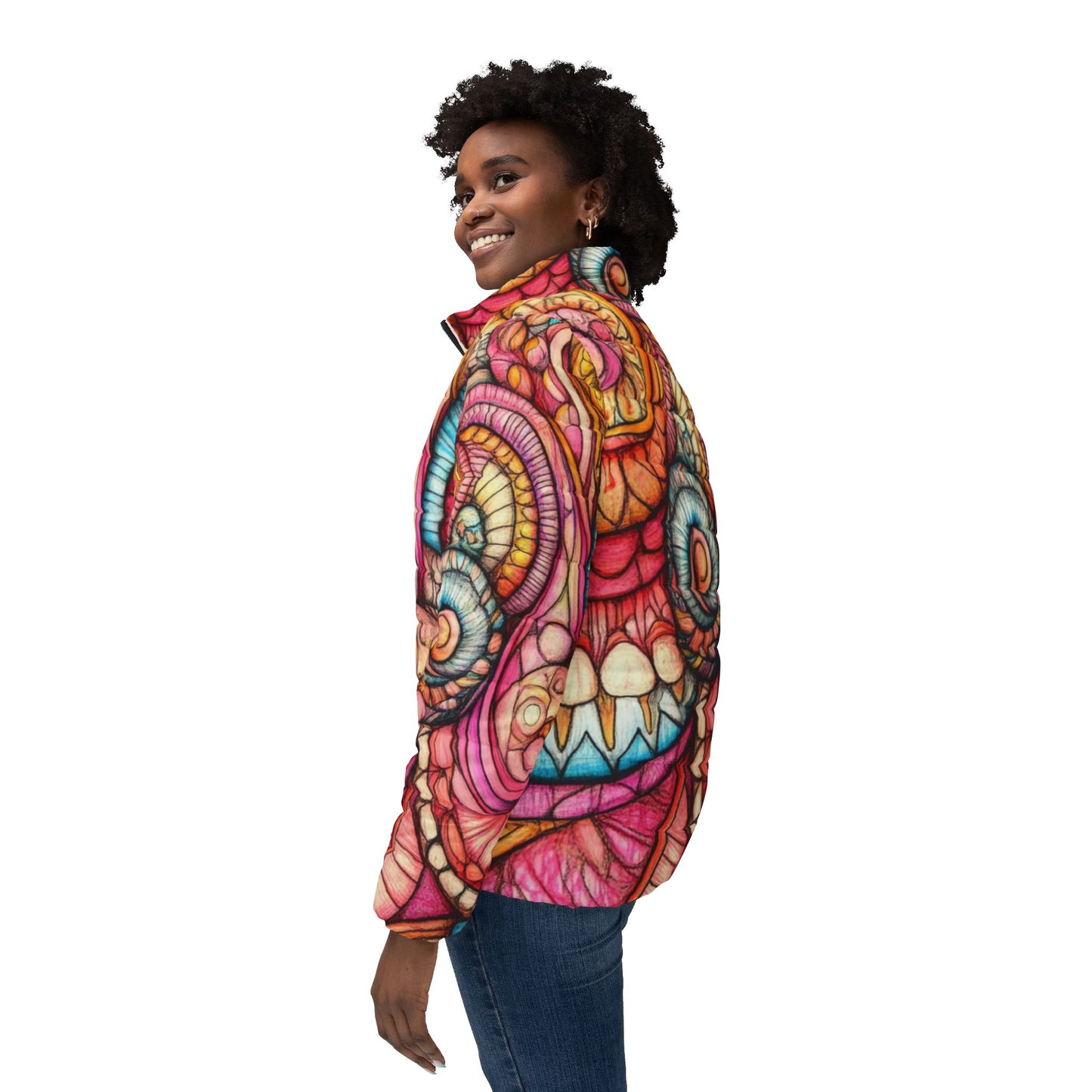 Abstract Seashell, Women’s Puffer Jacket (AOP)