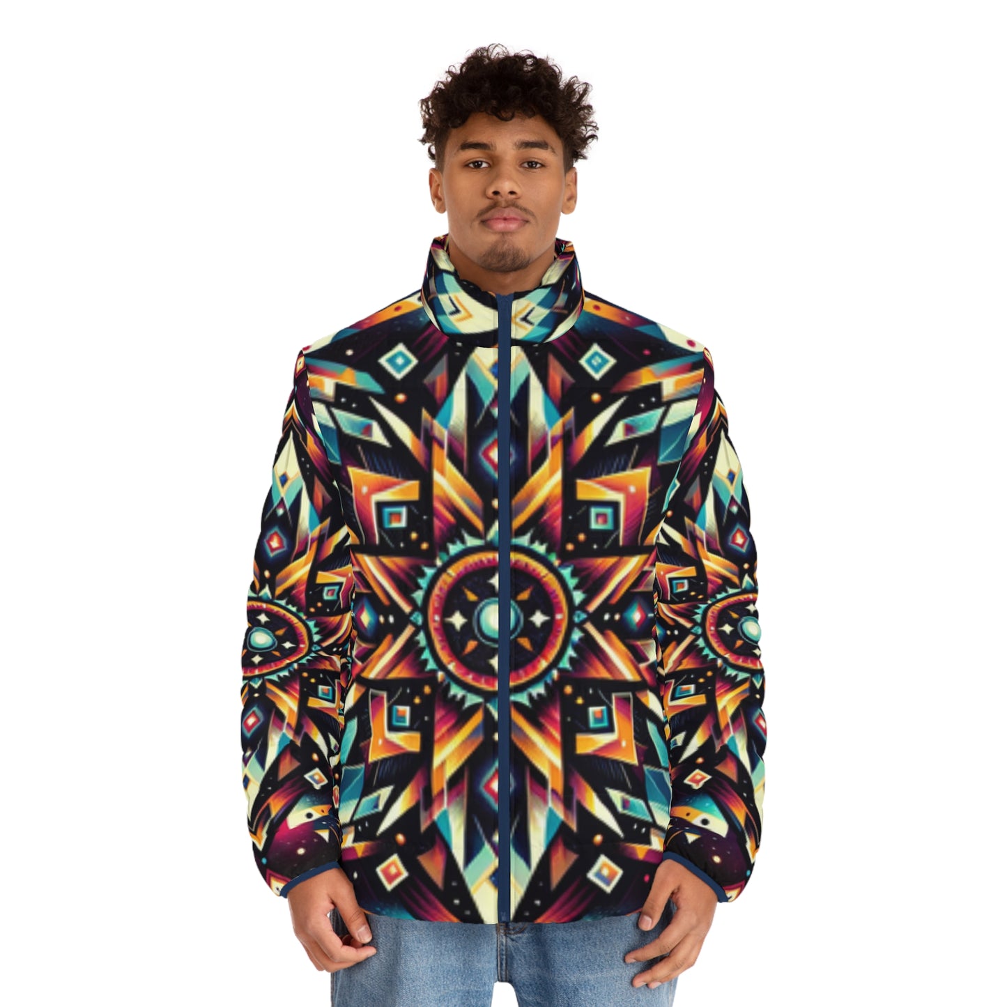 Geometric Tribal, Men's Puffer Jacket (AOP)