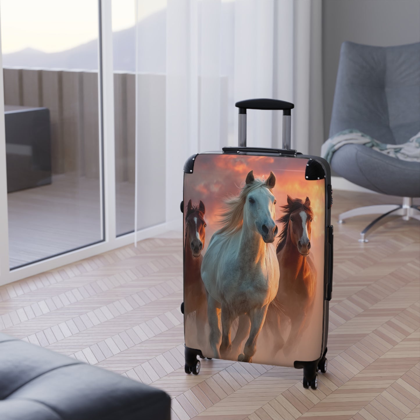 Running On Sunlight, Unique Easy Identify Travel Suitcase- Horses Suitcase — Scenic Wild Horse Carry-On Luggage
