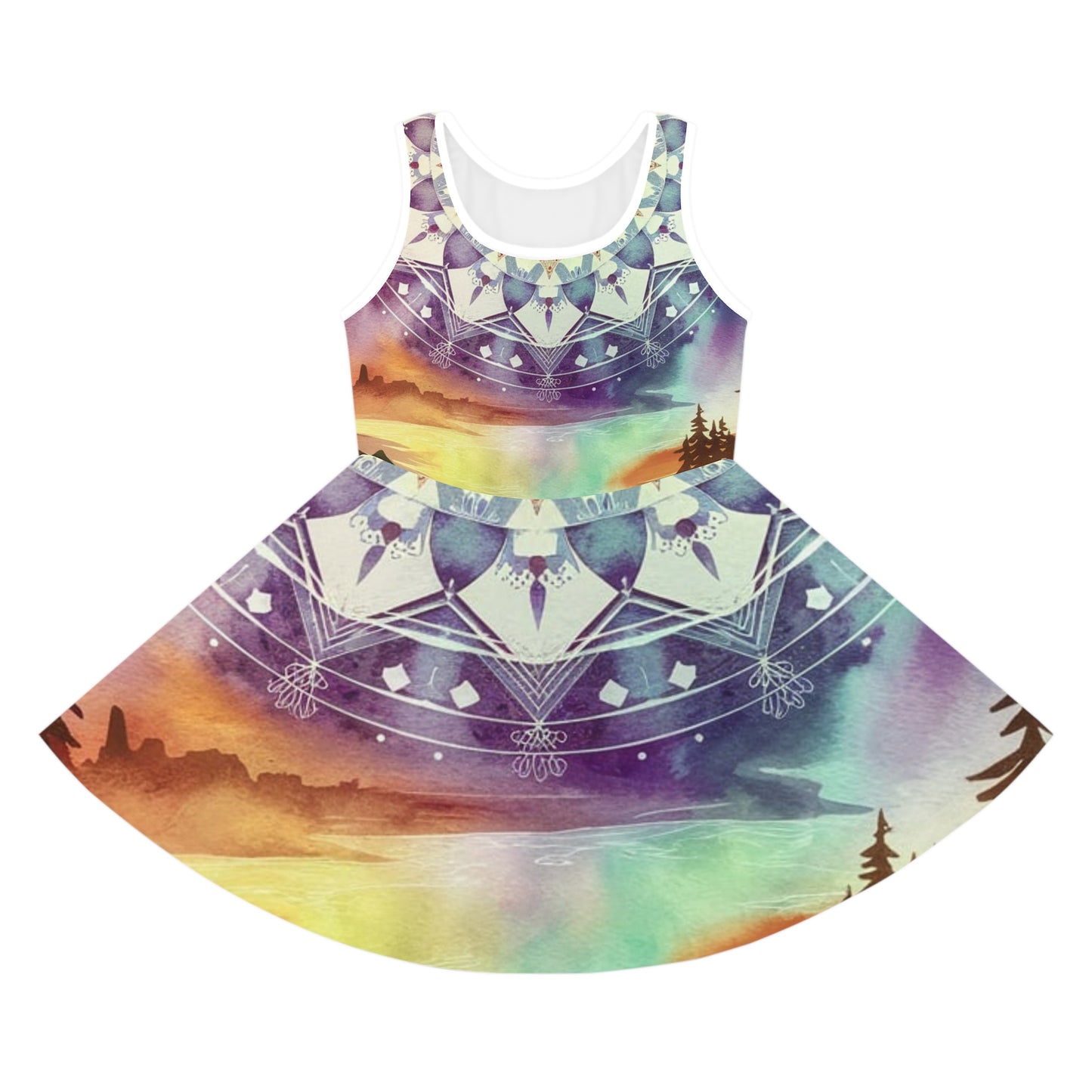 Geometric Pastel Rainbow, Girls' Sleeveless Sundress (AOP)