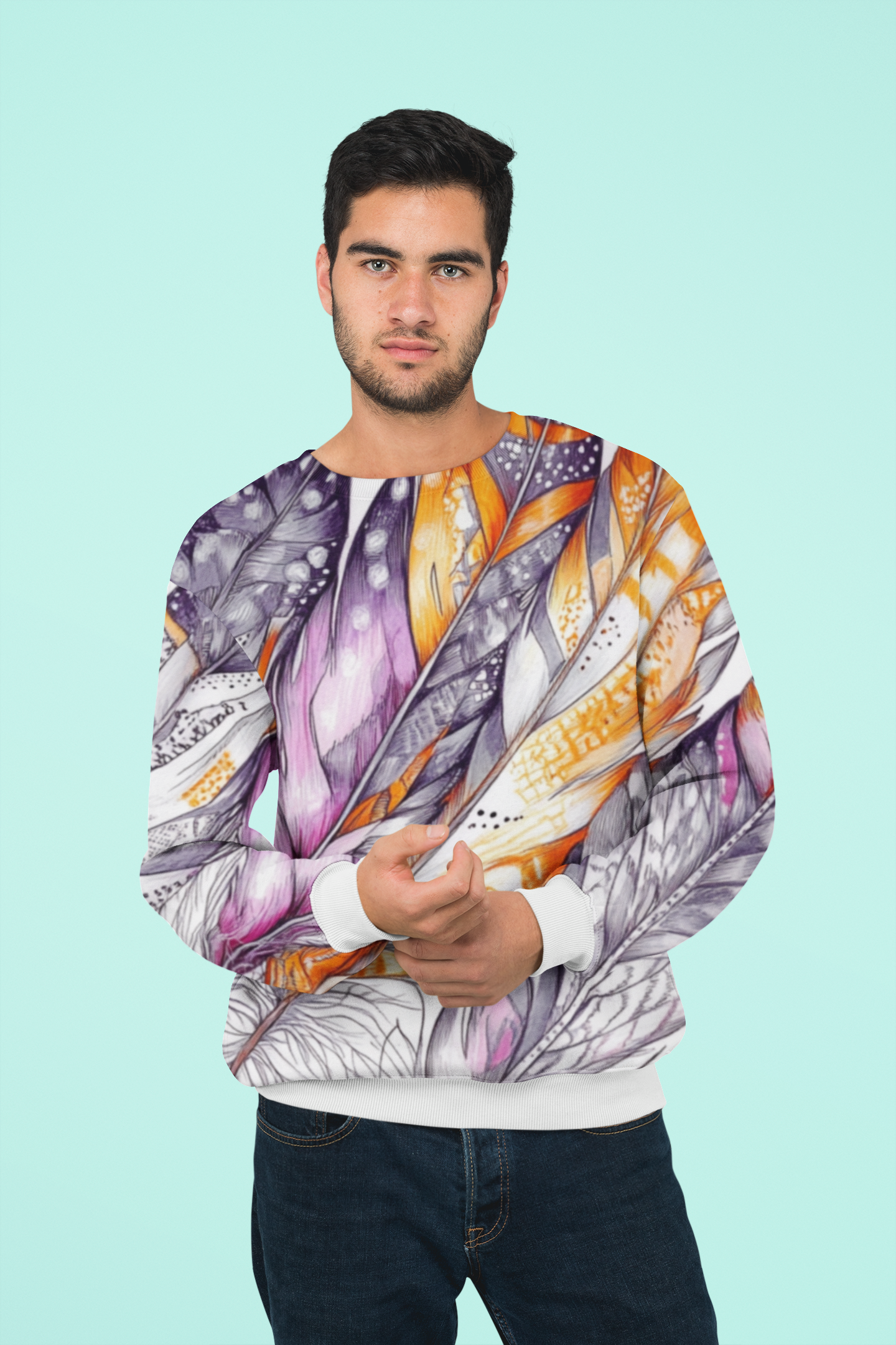 White Feathers, Men's Crewneck Sweatshirt (AOP)