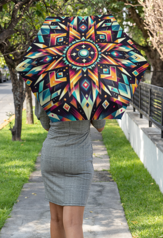 Geometric Tribal, Semi-Automatic Foldable Umbrella