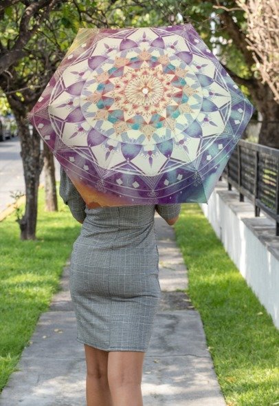 Geometric Pastel Rainbow, Semi-Automatic Foldable Umbrella