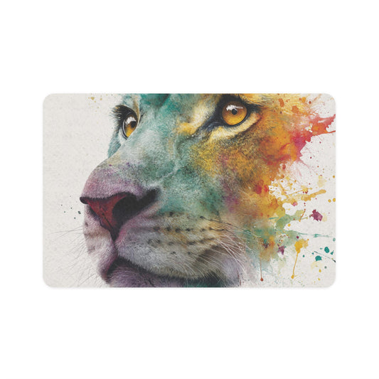 Soul of a Lion, Colorful Lion Pet Food Mat — Watercolor Rescue Bowl Placemat for Cats & Dogs