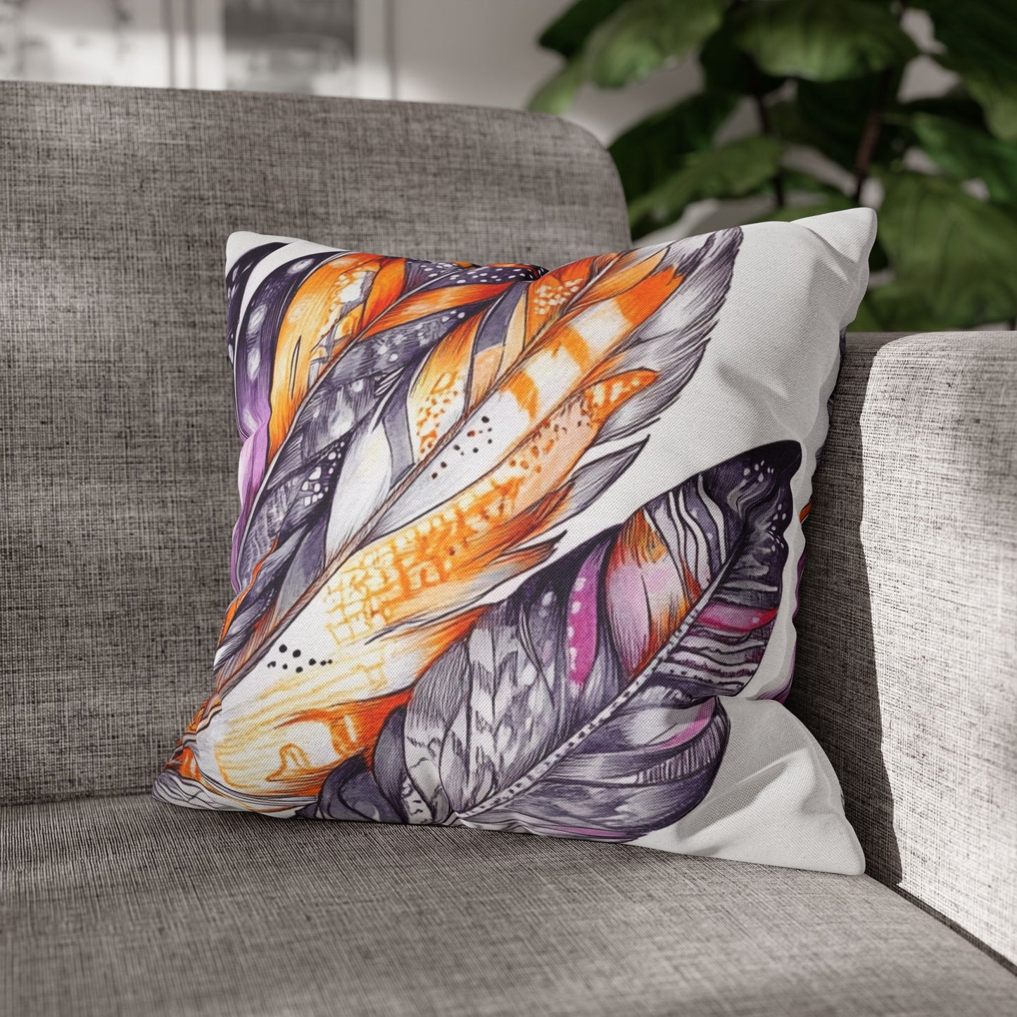 White Feathers, Spun Polyester Square Pillowcase