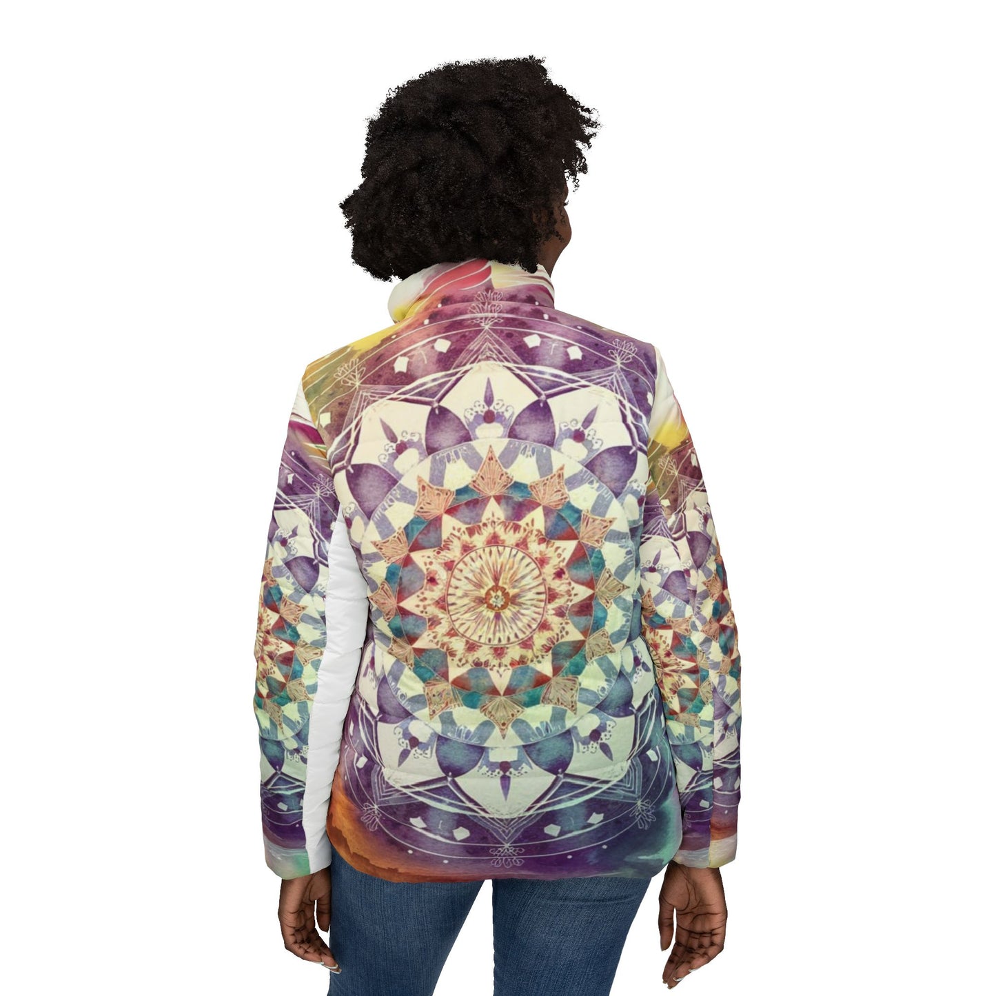 Geometric Pastel Rainbow, Women’s Puffer Jacket (AOP)