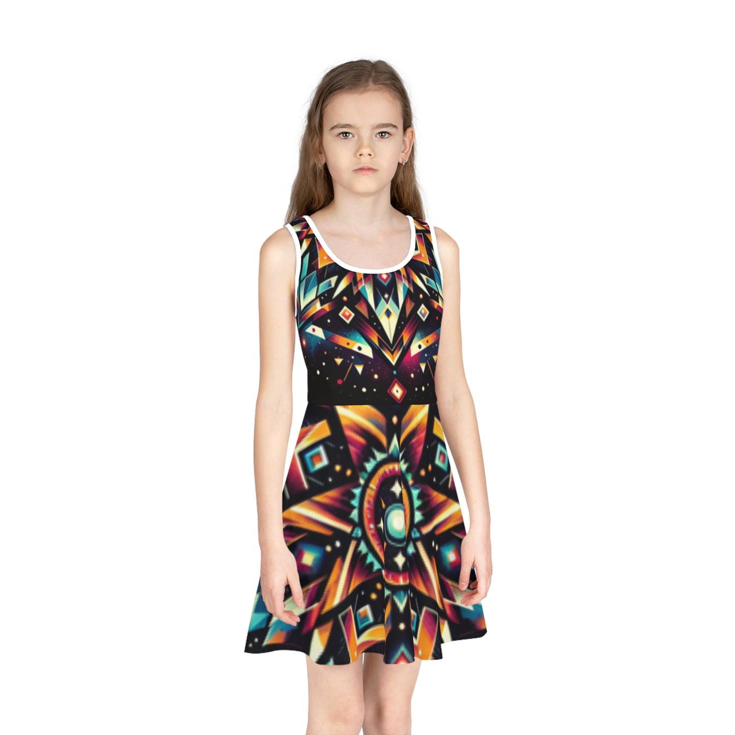 Geometric Tribal, Girls' Sleeveless Sundress (AOP)