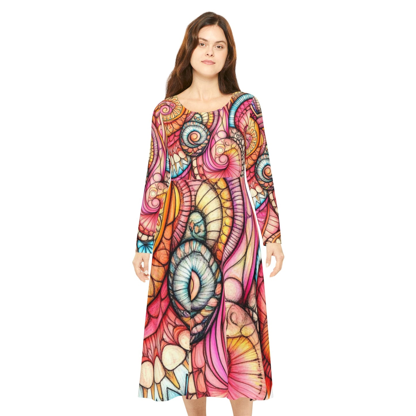 Abstract Seashell, Women's Long Sleeve Dance Dress (AOP)