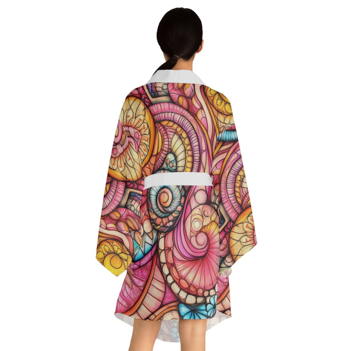 Abstract Seashell, Long Sleeve Kimono Robe (AOP)