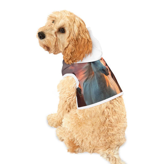 Running on Sunlight, Horse Sunset Pet Hoodie — Cozy Hooded Dog & Cat Sweatshirt with Running Horses Print