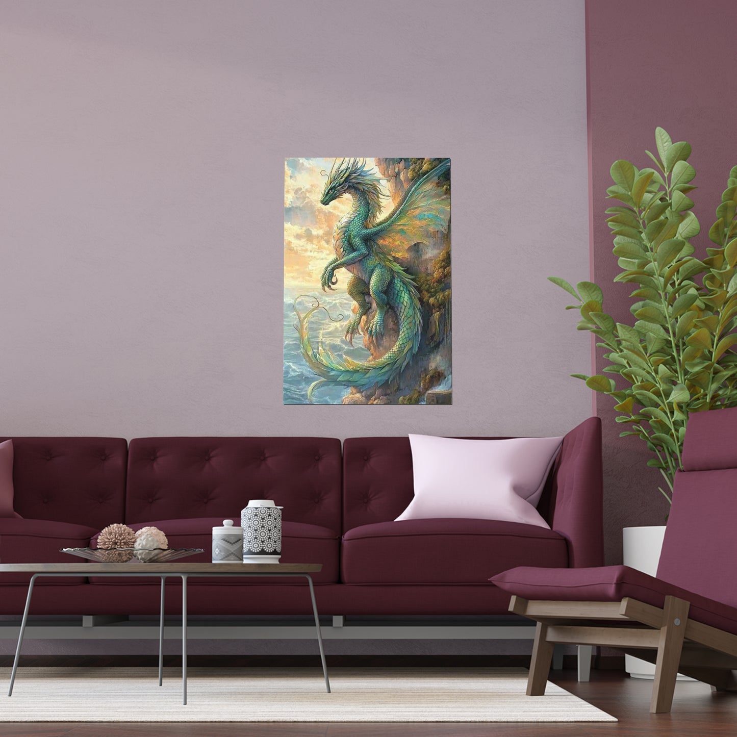 Sunset Watcher, Silk Poster | Fantasy Decor, Wall Art, Home Decor, Dragon Lover Gift, Boho Wall Hanging