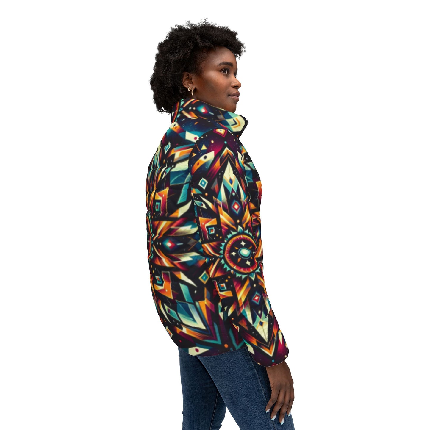 Geometric Tribal, Women’s Puffer Jacket (AOP)