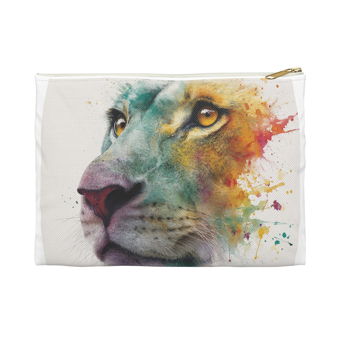 Soul of a Lion, Lion Watercolor Accessory Pouch – Colorful Splash Makeup & Travel Organizer