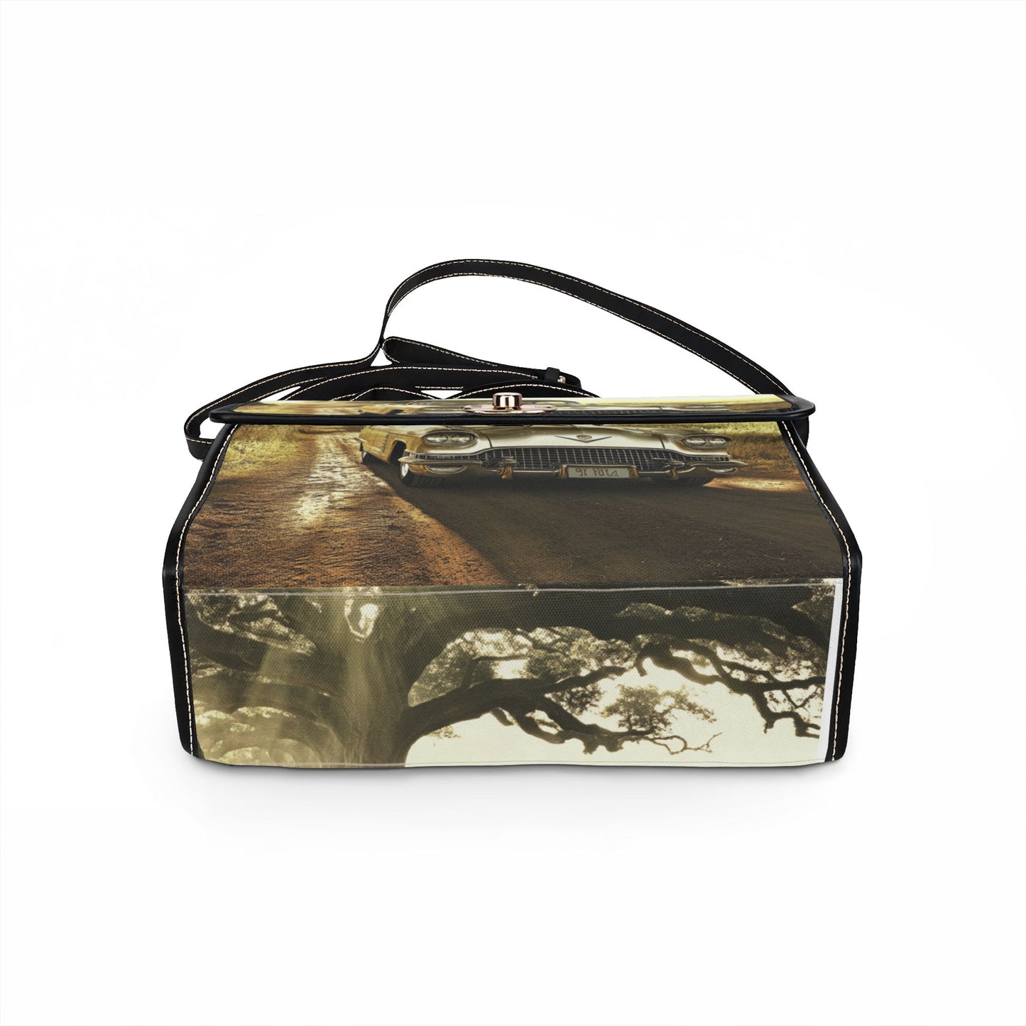 Vintage Roadside Canvas Bag — Classic Car Print Waterproof Tote