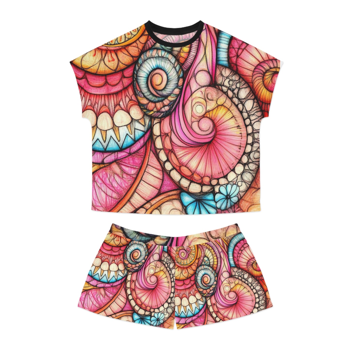 Abstract Seashell, Women's Short Pajama Set (AOP)