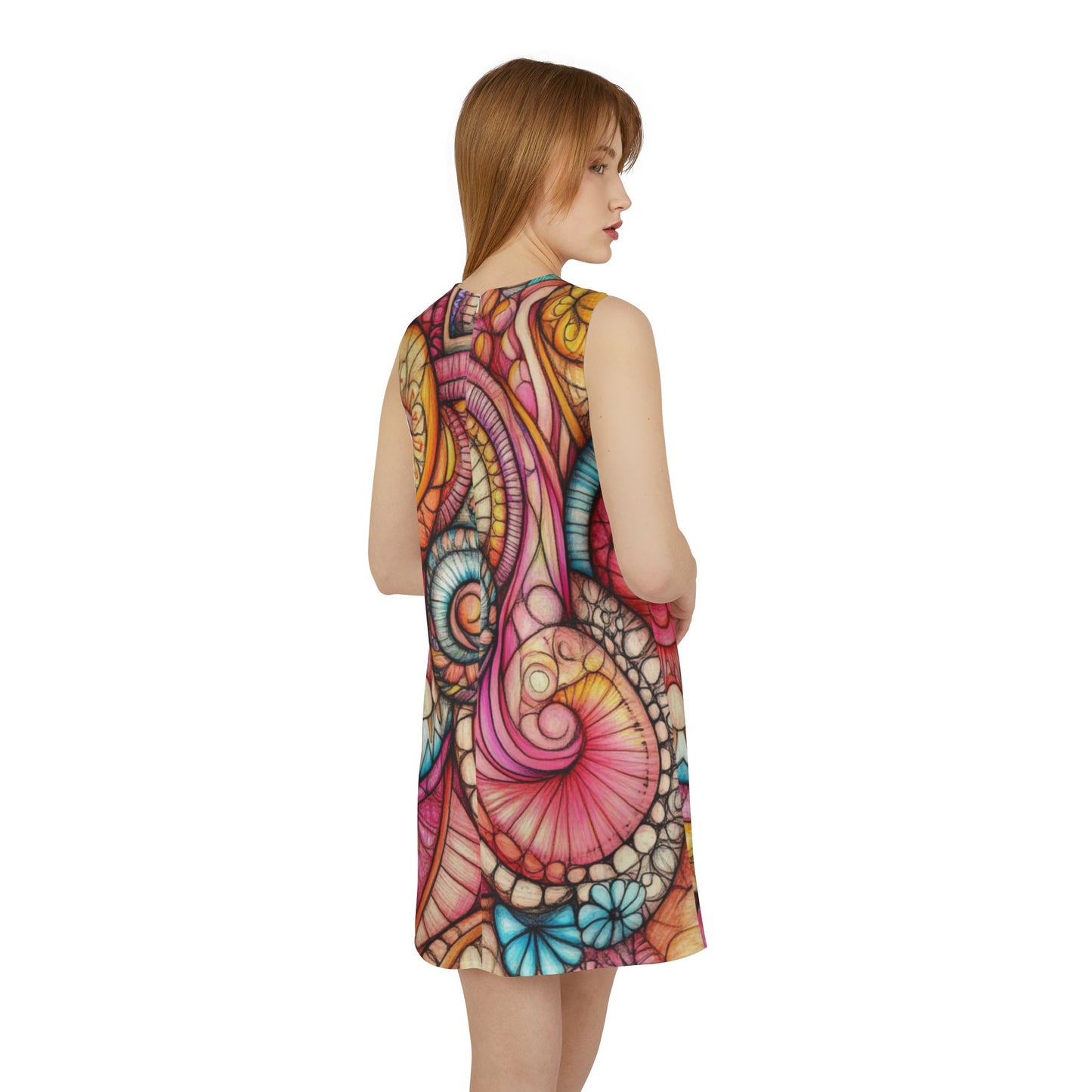 Abstract Seashell, A-line Sleeveless Dress (AOP)