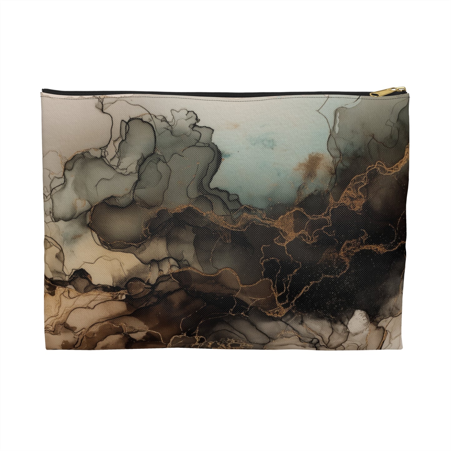 Earth Toned Watercolor, Smoky Marble Accessory Pouch — Abstract Brown & Black Ink Cloud Makeup Bag