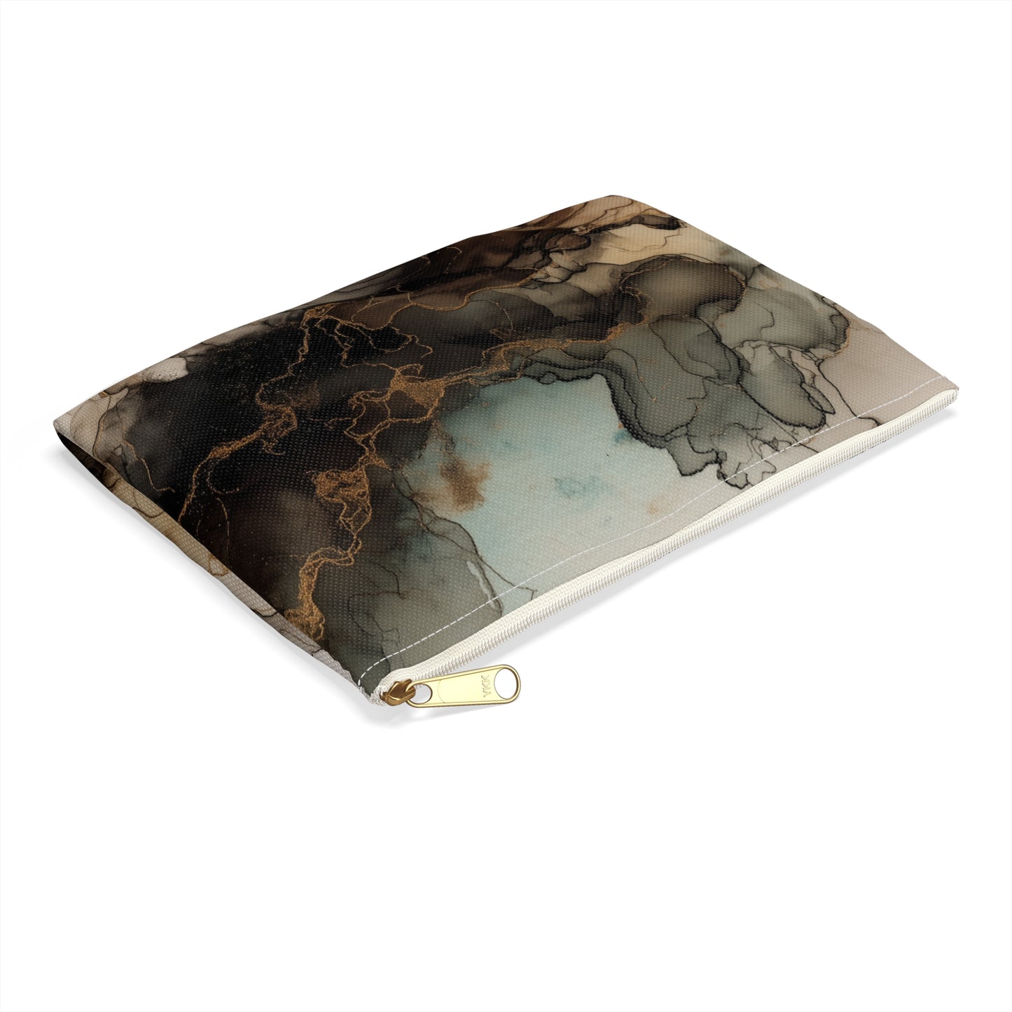 Earth Toned Watercolor, Smoky Marble Accessory Pouch — Abstract Brown & Black Ink Cloud Makeup Bag