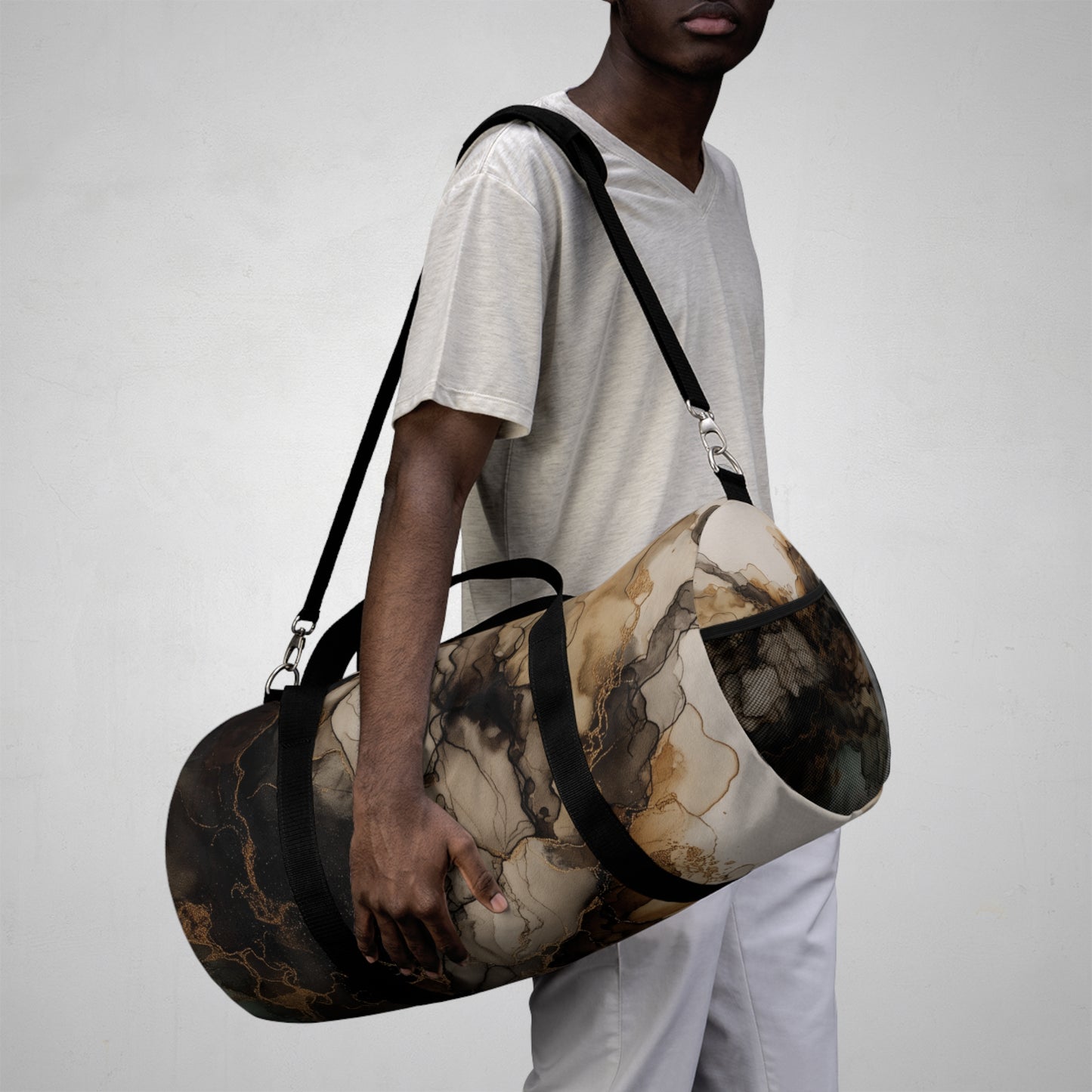 Earth Toned Watercolor, Marbled Smoke Duffel Bag – Abstract Brown Travel Gym Bag