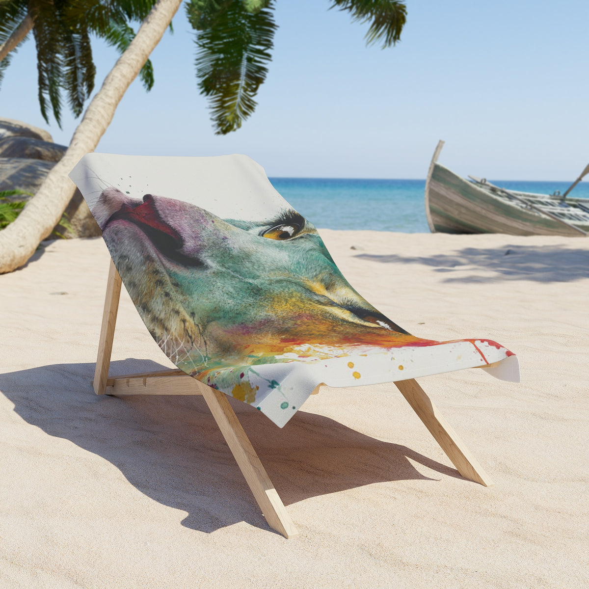 Soul of a Lion, Lion Portrait Beach Towel — Colorful Watercolor Safari Print