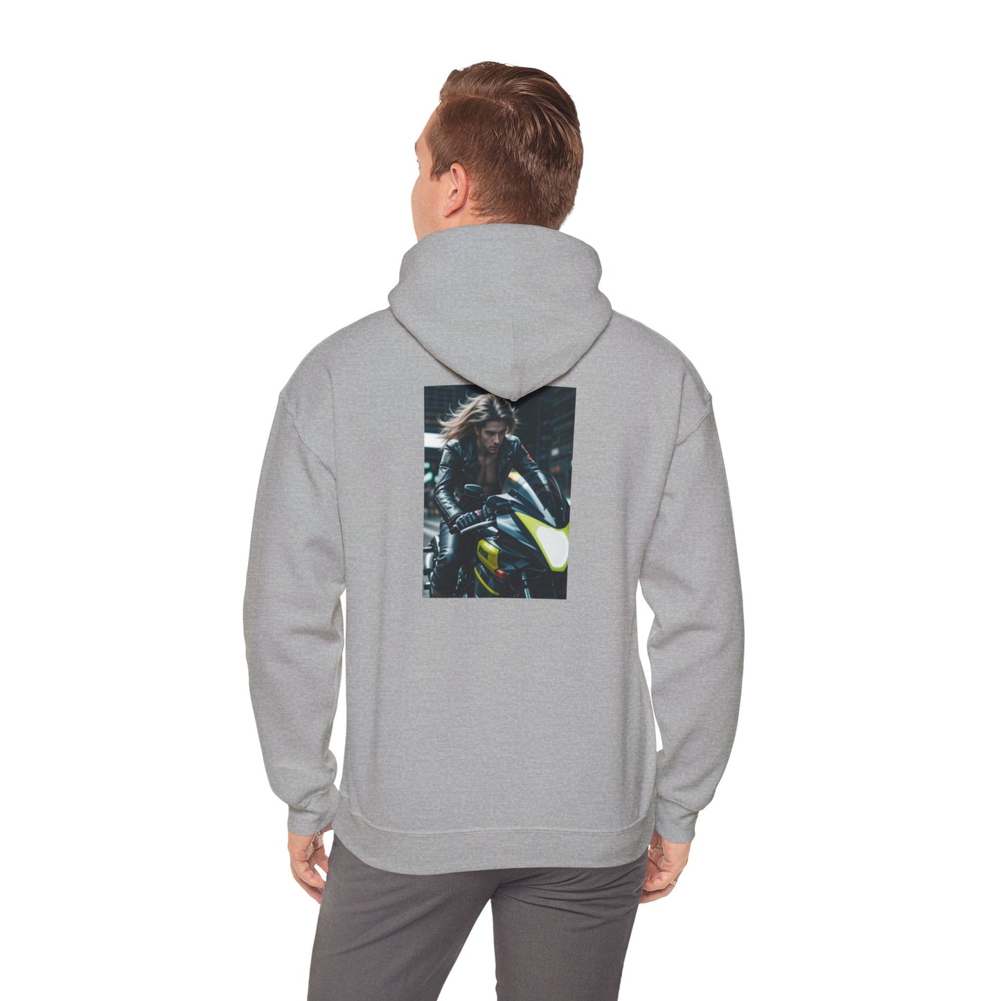 City Ride, motorcycle, Unisex Heavy Blend™ Hooded Sweatshirt, Ai Assisted Design