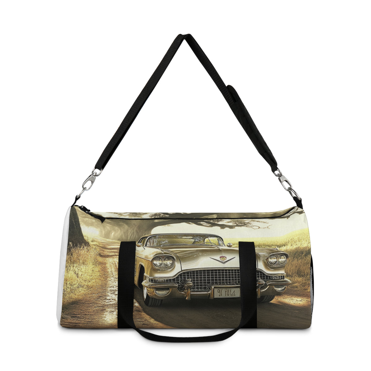 Vintage Golden Cadillac Car Duffel Bag — Retro Roadtrip Travel Gear
