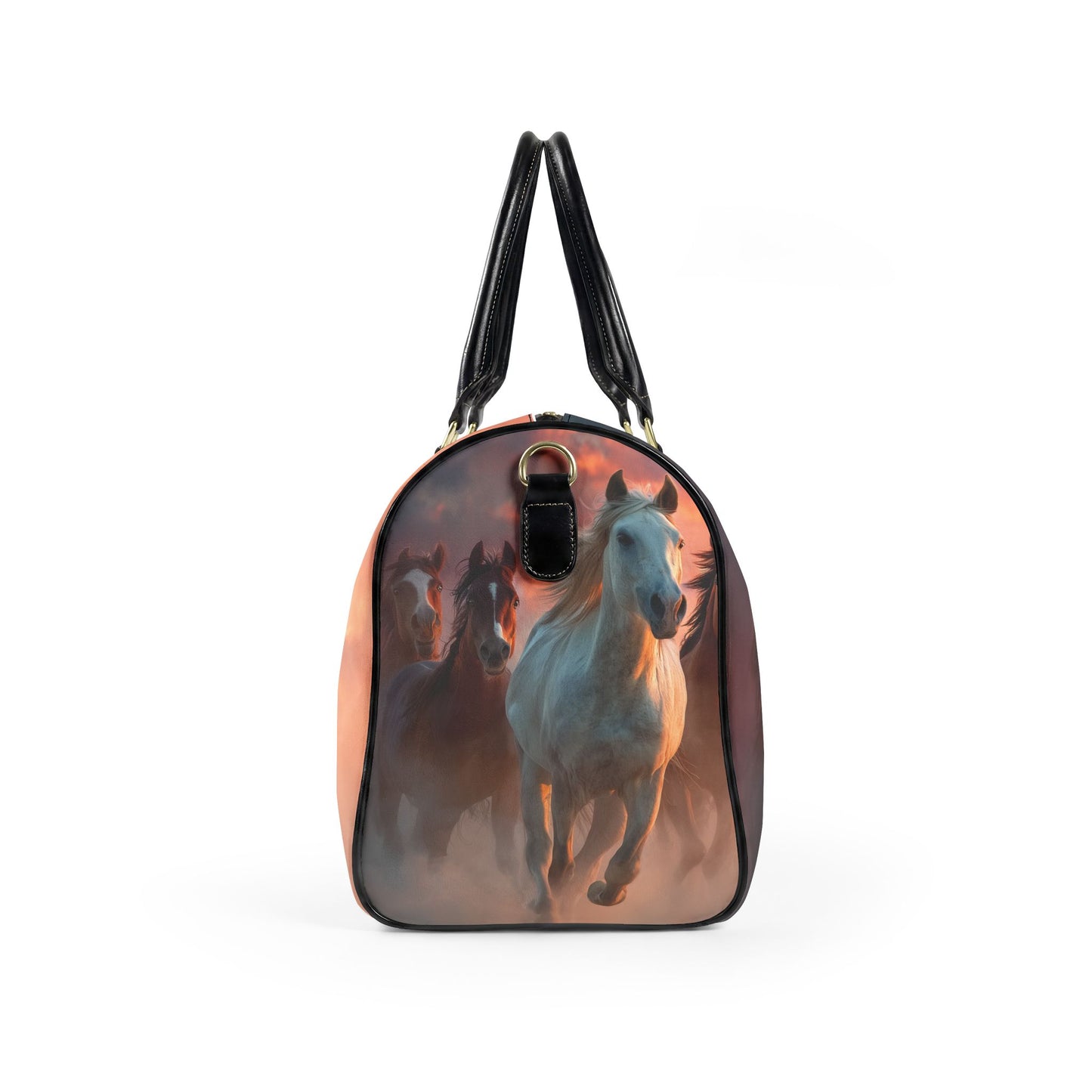 Running on Sunlight Horse Print Leather Travel Bag — Sunset Gallop Weekend Duffle