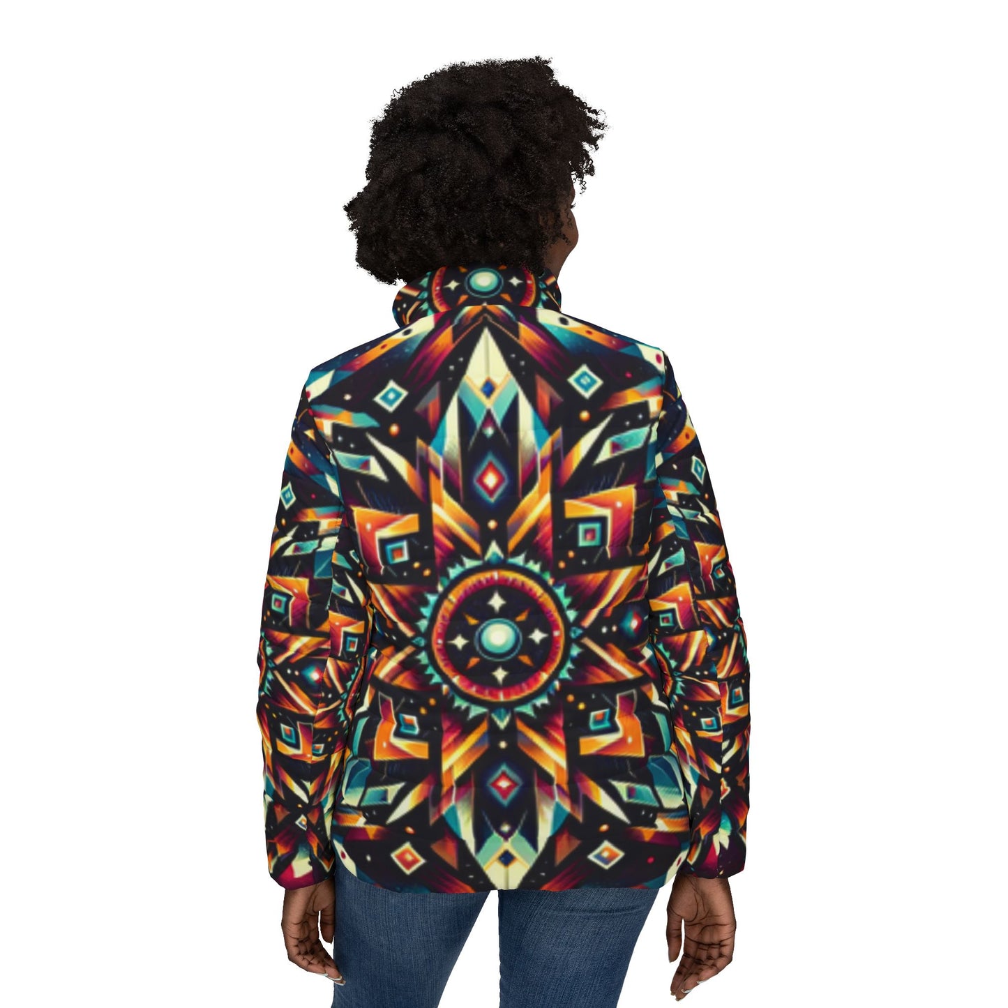 Geometric Tribal, Women’s Puffer Jacket (AOP)