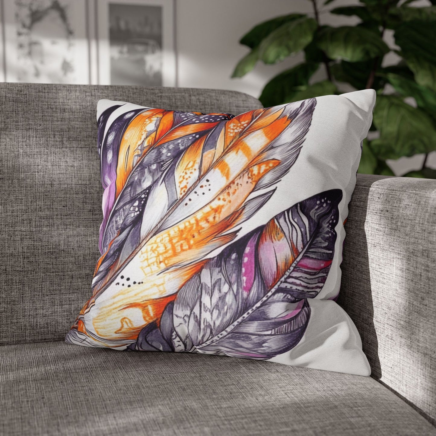 White Feathers, Spun Polyester Square Pillowcase